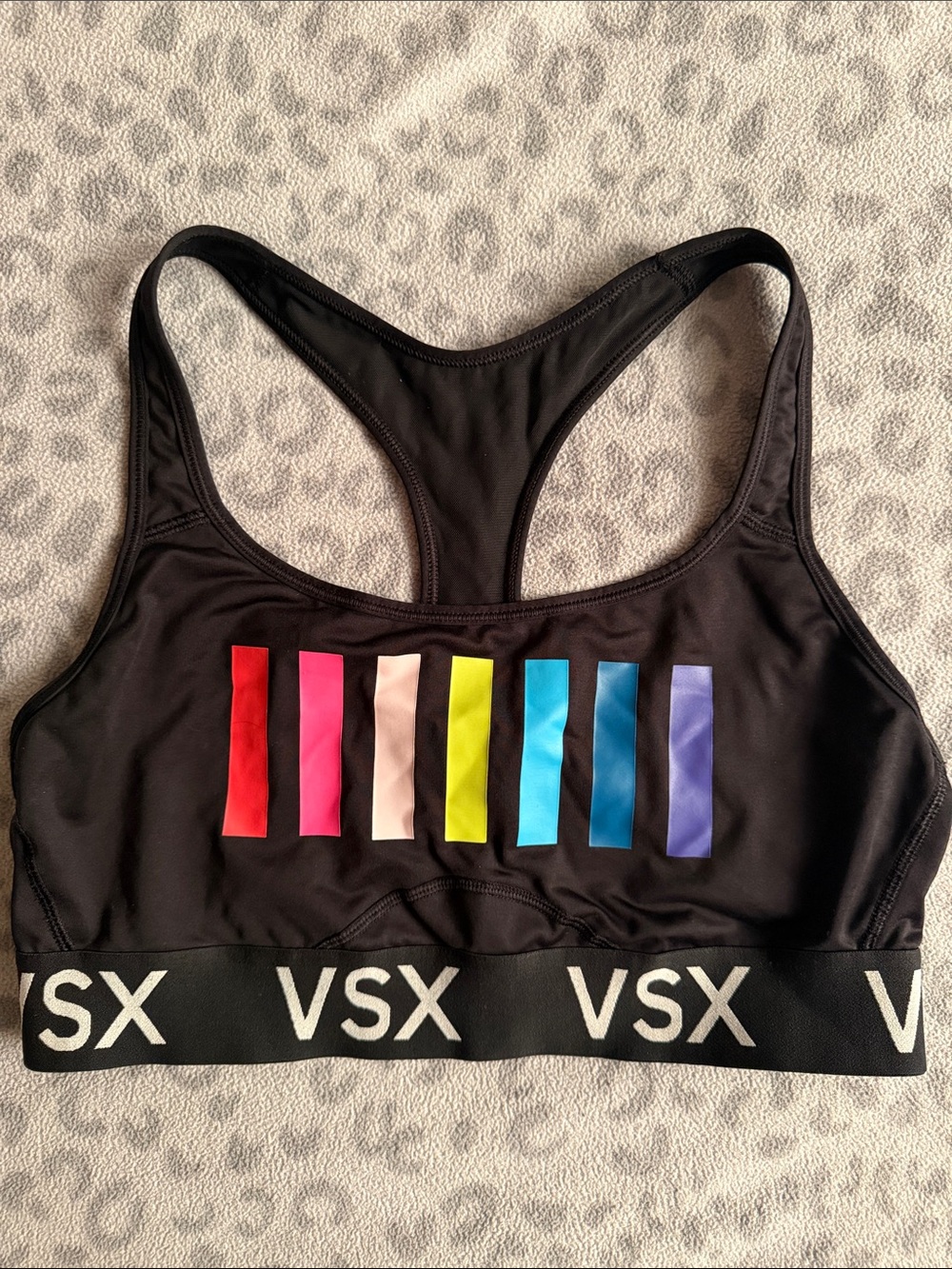 VSX Black Racerback Sports Bra with Rainbow Ribbon Bars
